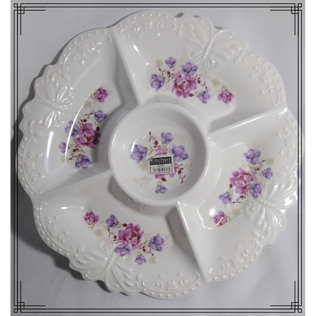 BANDEJA COPETINERO MELAMINA BLANCO FLORES