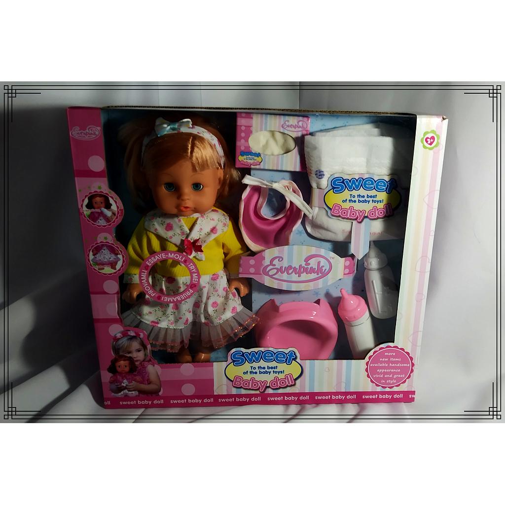 MUÑECA C/SONIDO + ACC Y PAÑAL EN CAJA